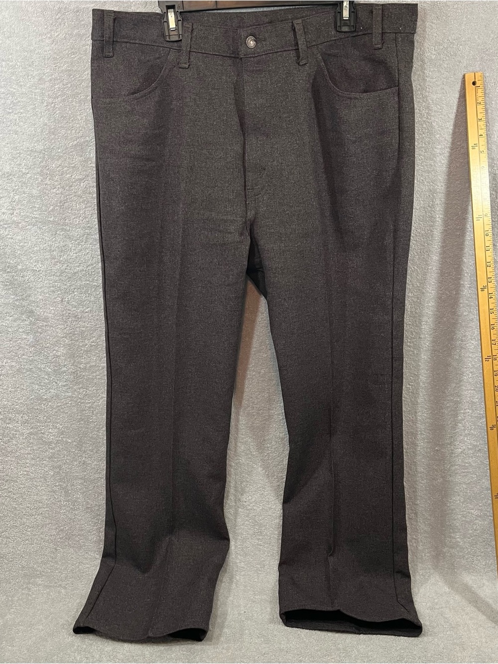 Vintage Levi's 517 Boot Cut Brown Polyester Pants Men 40x30 Made USA Red Batwing